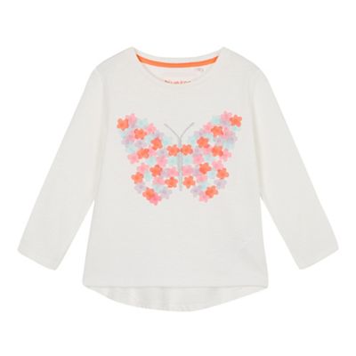 Girls' white butterfly embroidered t-shirt